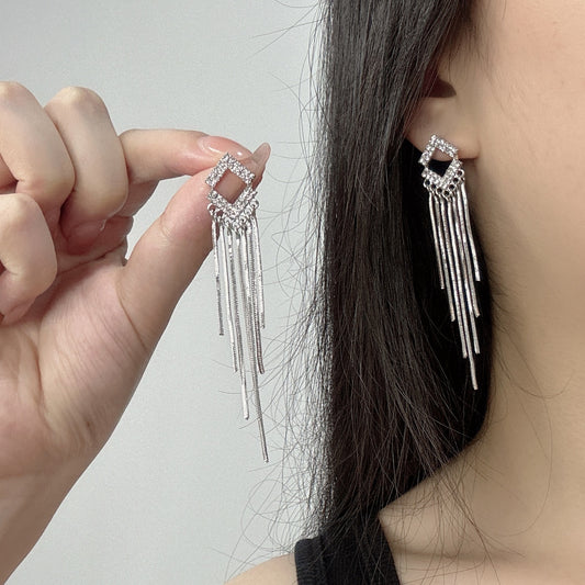Tassle Fashion Elegant High Sense All-match Rhombus Diamond Earrings