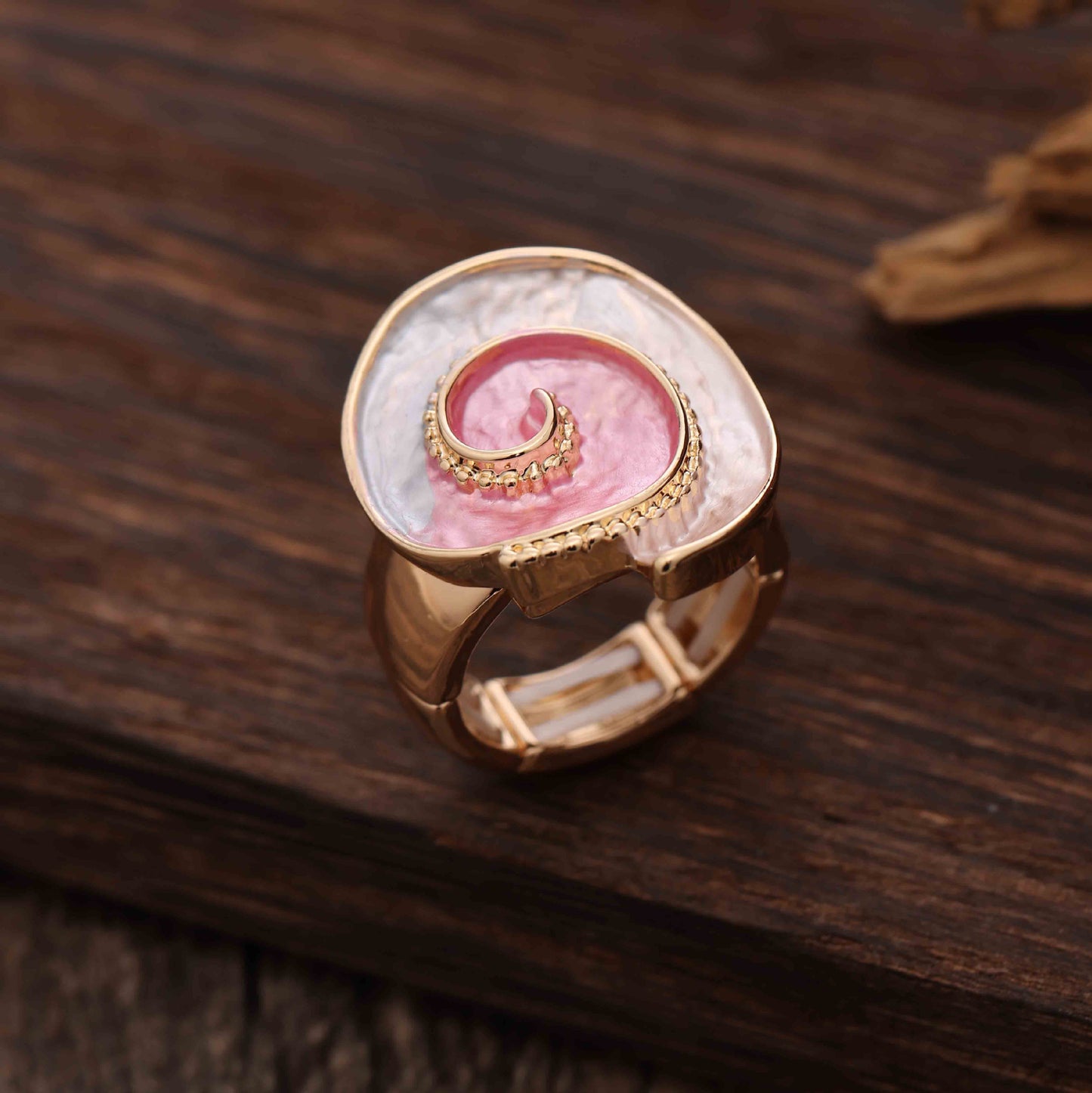 Enamel Geometric Flower Stretch Ring
