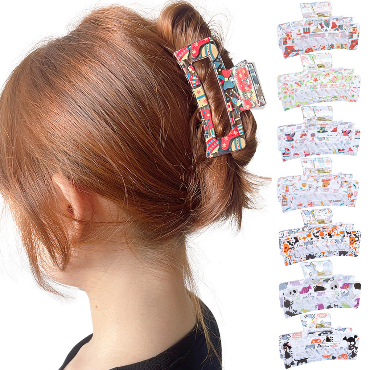 Transparent Printing Grip Back Head Updo Lady