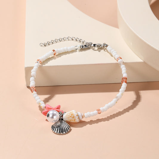 Starfish Woven Beach Shell Conch Bead Bracelet