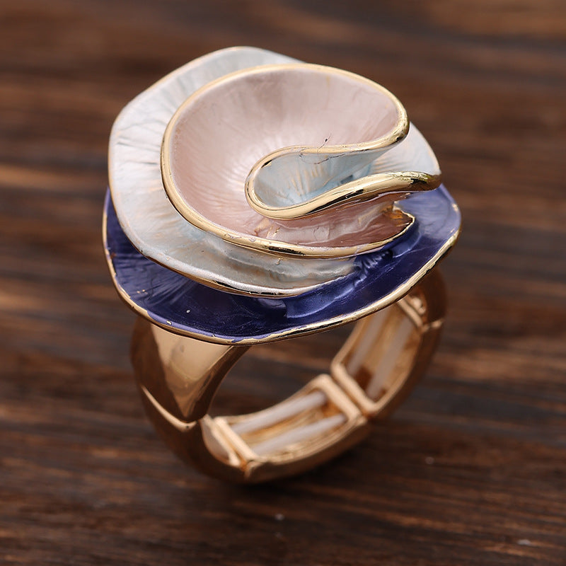 Enamel Geometric Flower Stretch Ring