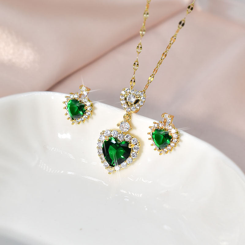 Elegant Beccarite Inlaid Titanium Steel Jewelry Set