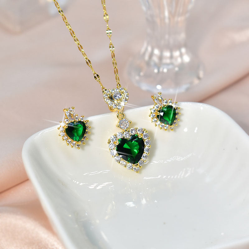 Elegant Beccarite Inlaid Titanium Steel Jewelry Set