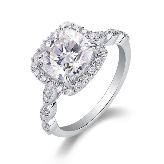 S925 Sterling Silver and Platinum-Plated Diamond Ring