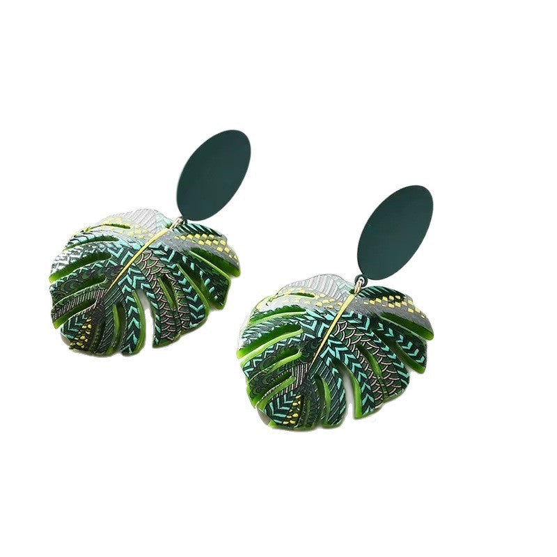 Green Palm Leaf Design Earrings