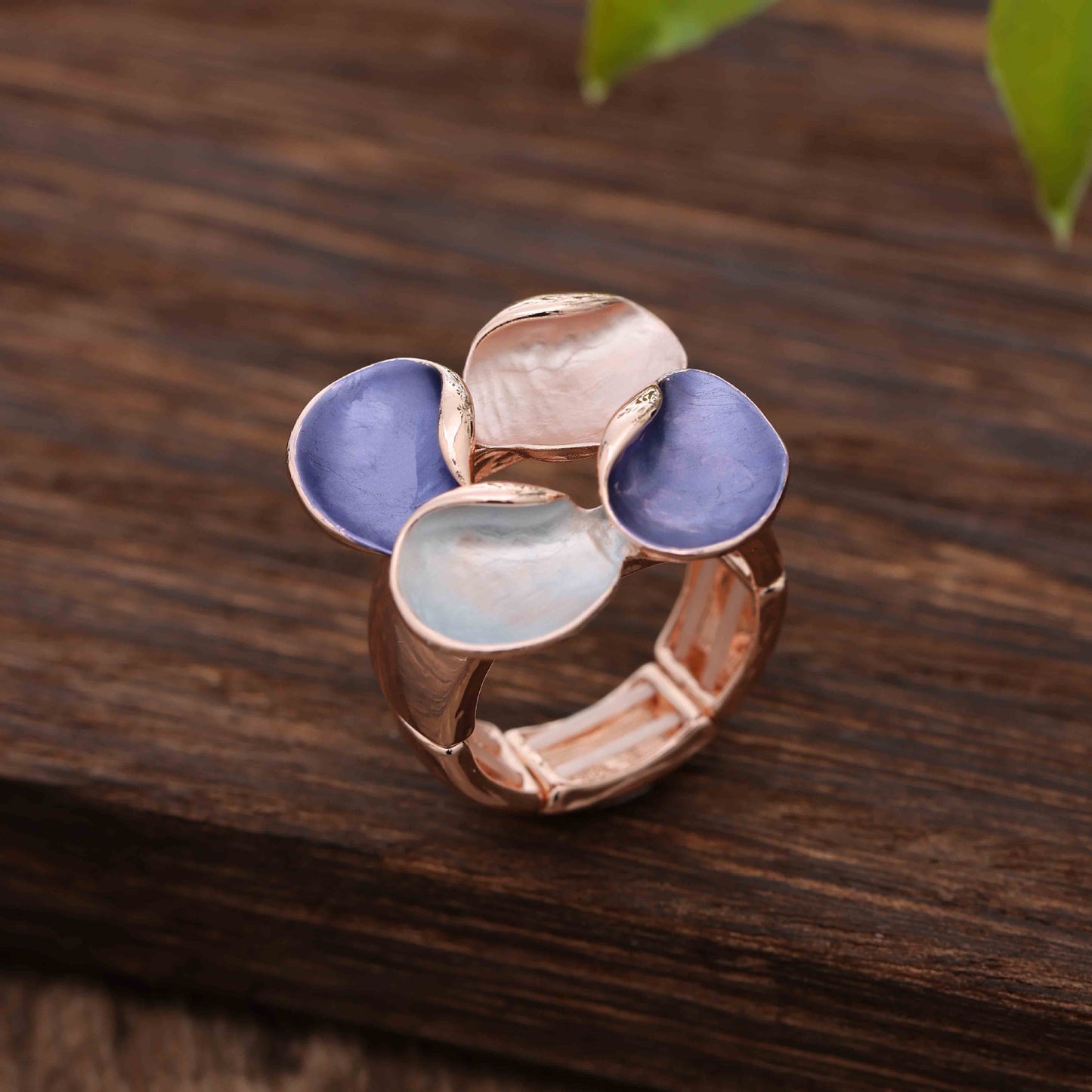 Enamel Geometric Flower Stretch Ring