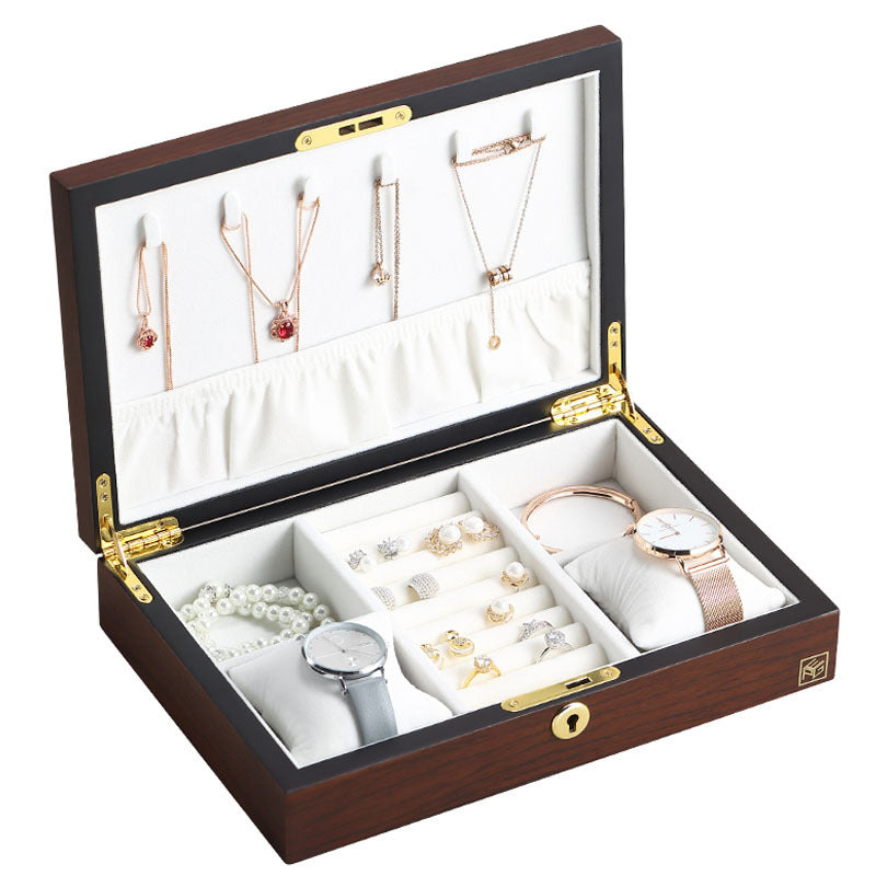 Wooden Storage Jewelry Box with Lock