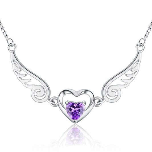 Angel Wings Romantic Purple Crystal Heart Necklaces