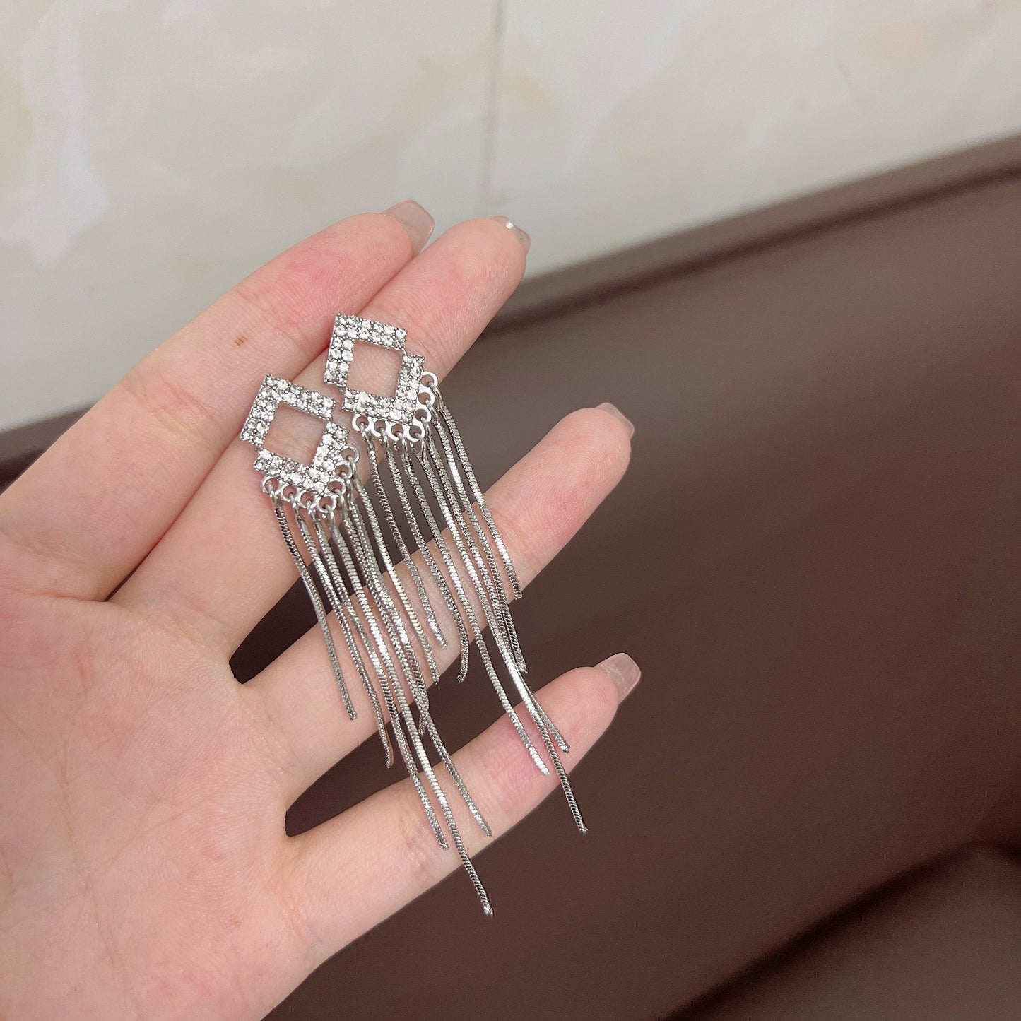 Tassle Fashion Elegant High Sense All-match Rhombus Diamond Earrings
