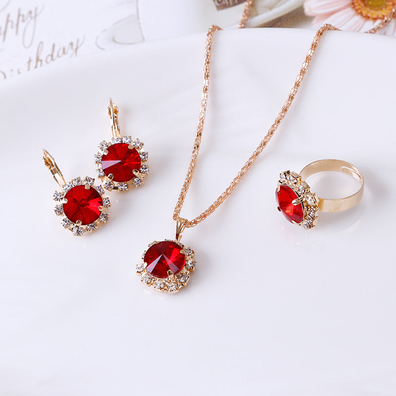 Round Crystal Jewelry Set (Necklace, Earrings, Ring)