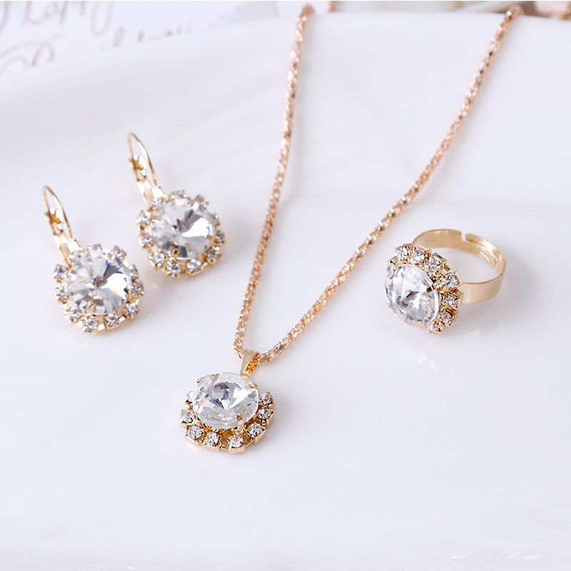 Round Crystal Jewelry Set (Necklace, Earrings, Ring)