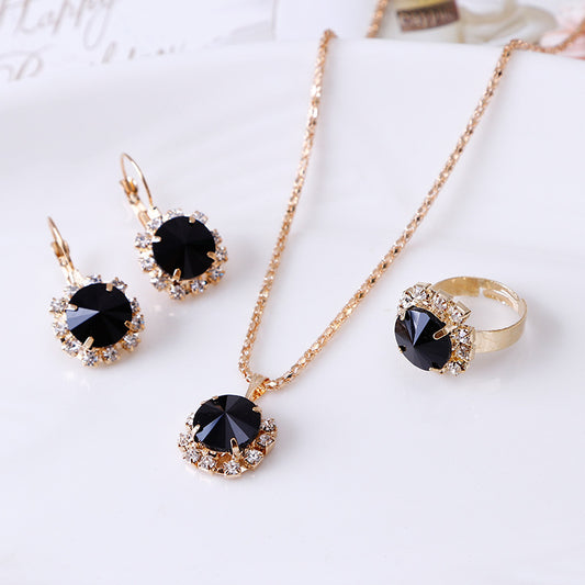 Round Crystal Jewelry Set (Necklace, Earrings, Ring)