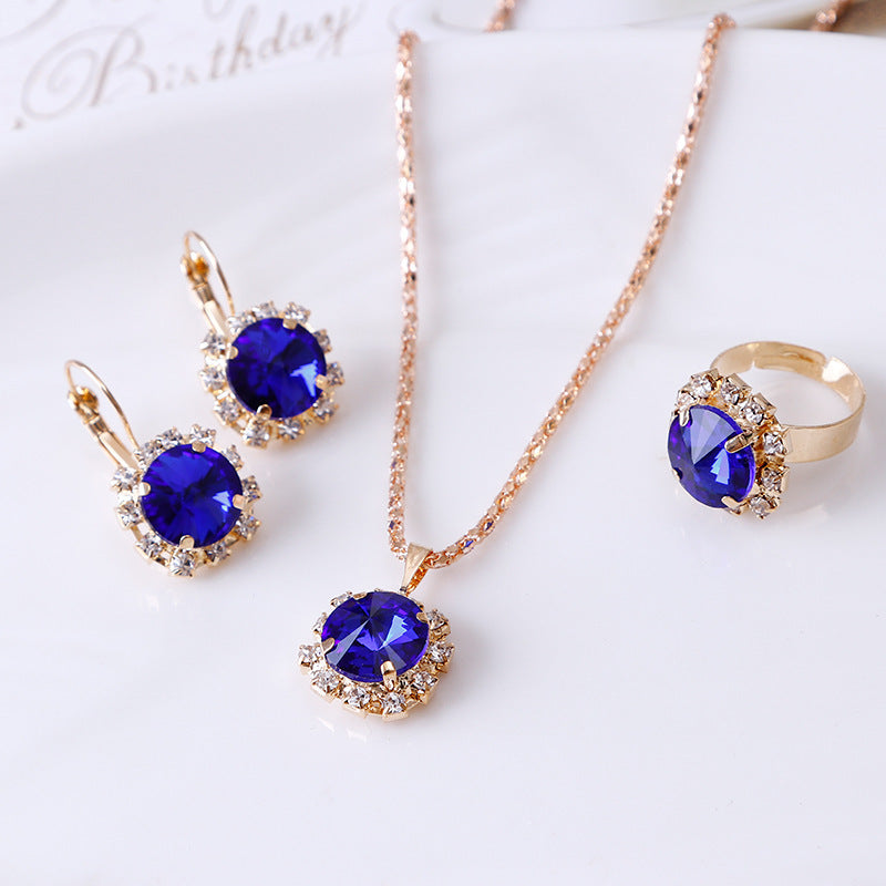 Round Crystal Jewelry Set (Necklace, Earrings, Ring)