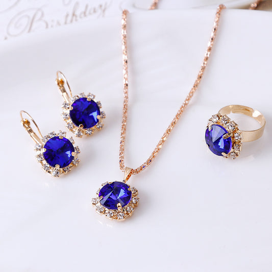 Round Crystal Jewelry Set (Necklace, Earrings, Ring)