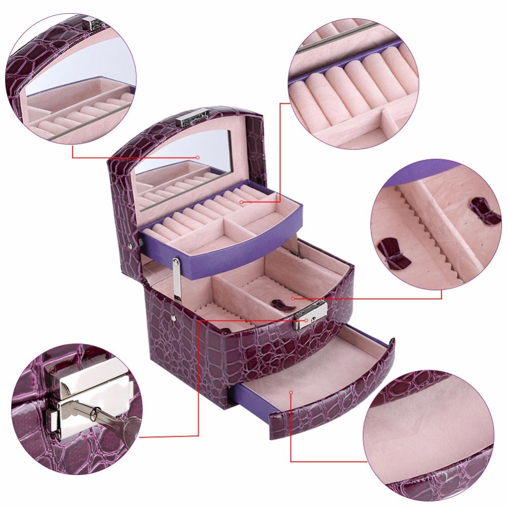 3 Layers Jewelry Boxes and Packaging Leather Makeup Organizer
