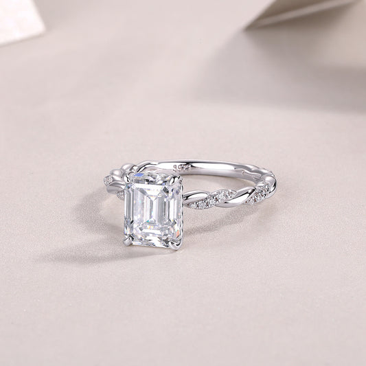 Moissanite S925 Sterling Silver and Platinum-Plated Diamond Ring