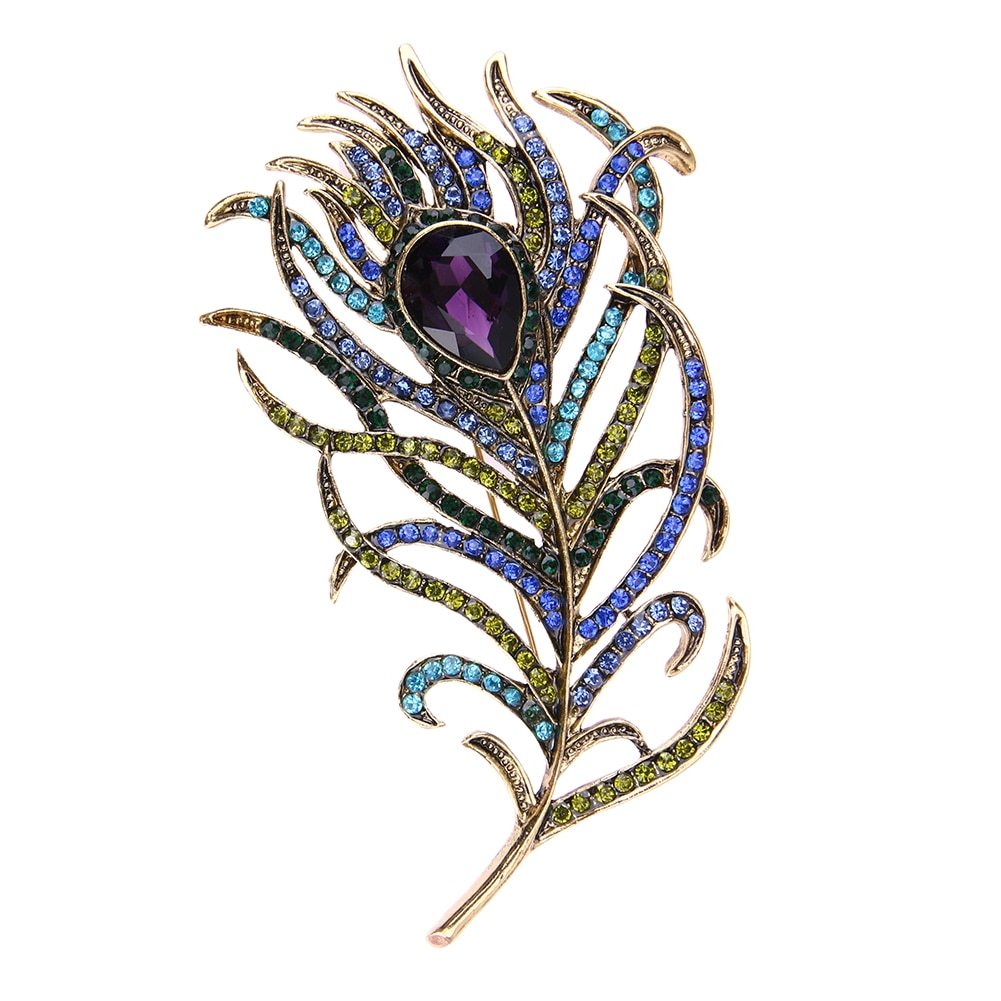 Crystal Peacock Feathers Brooch Pins