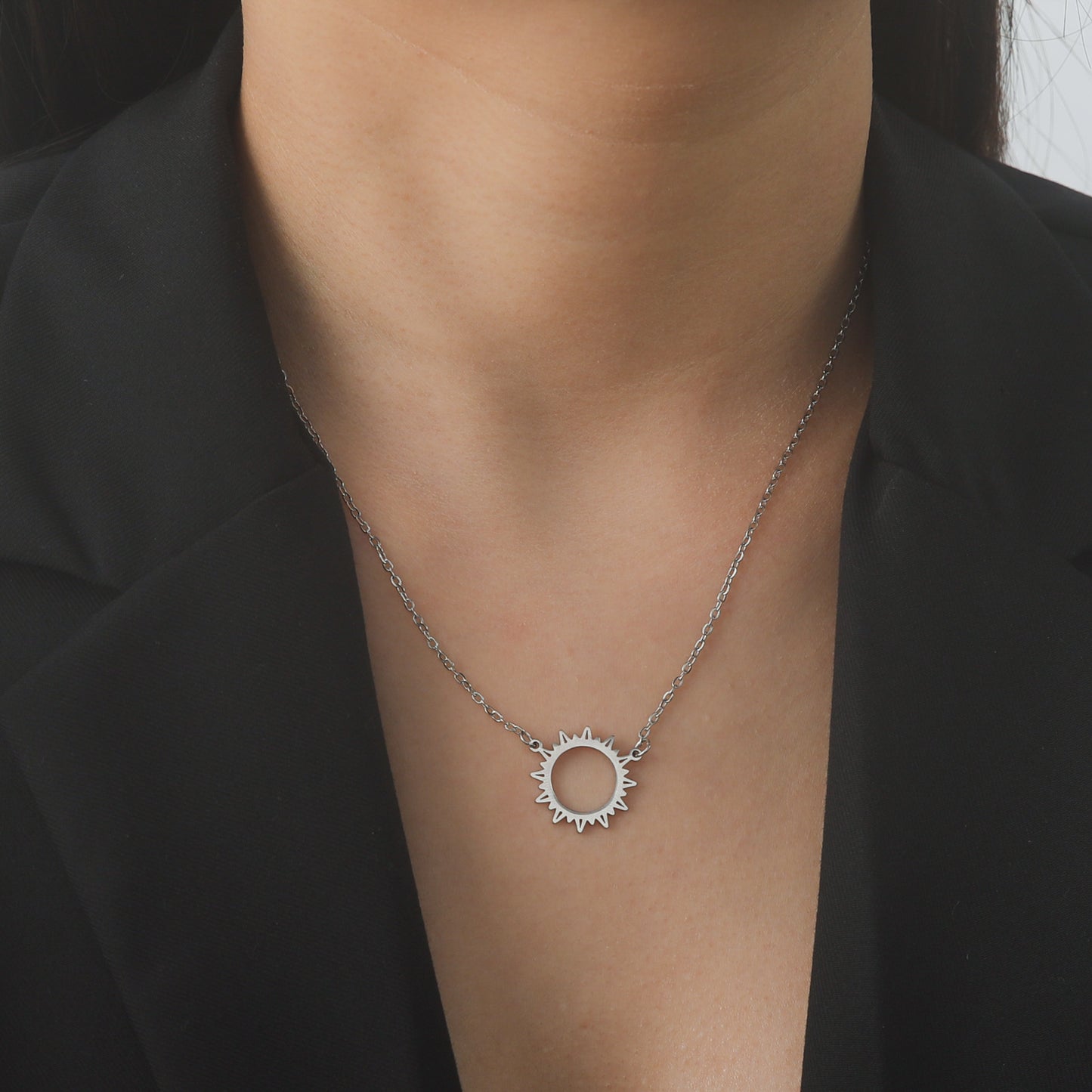 Titanium Steel Sun Shining Pendant Necklace