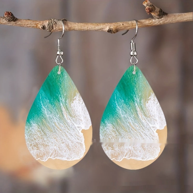 Water Drop Cross Mirror Popular Wooden Earrings