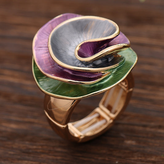 Enamel Geometric Flower Stretch Ring