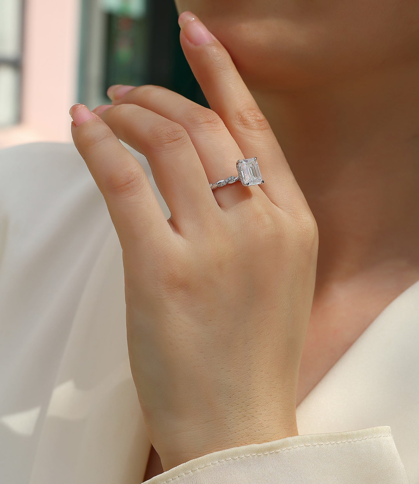 Moissanite S925 Sterling Silver and Platinum-Plated Diamond Ring