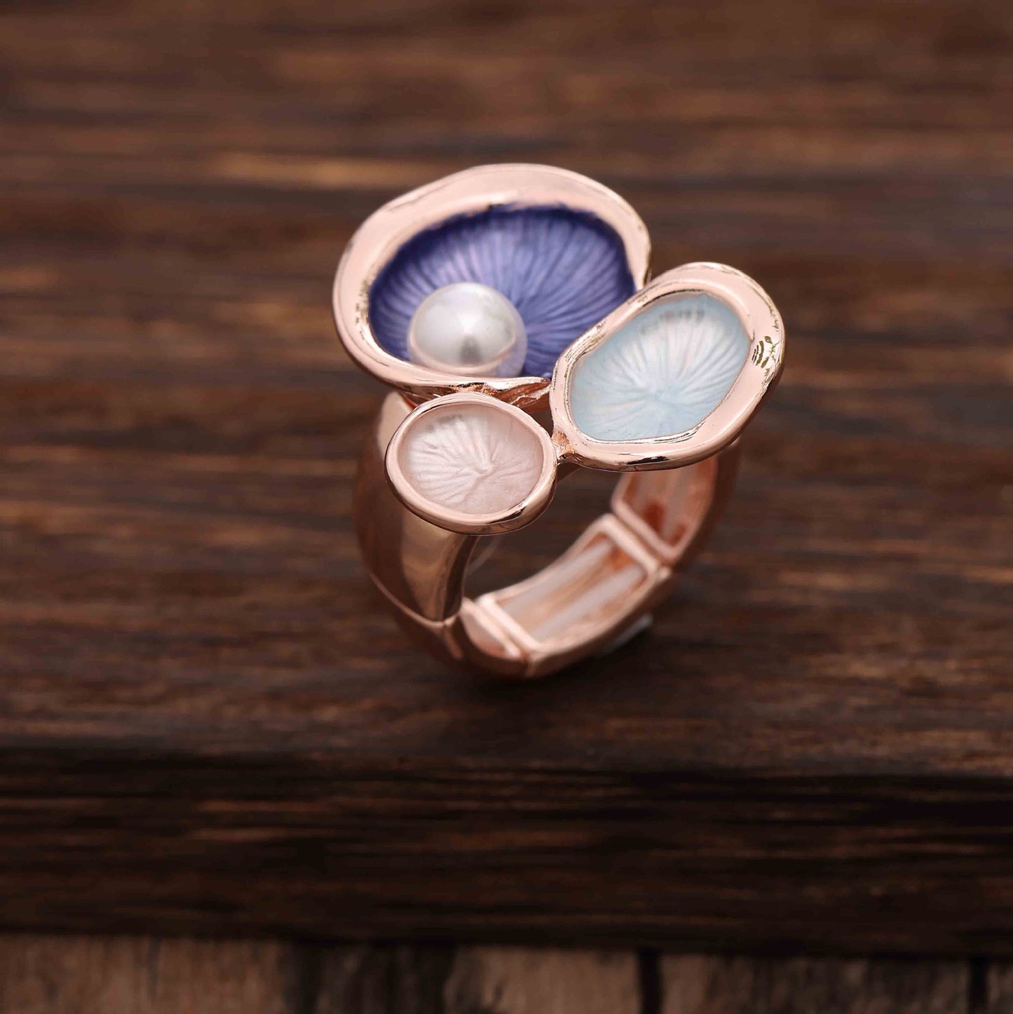 Enamel Geometric Flower Stretch Ring