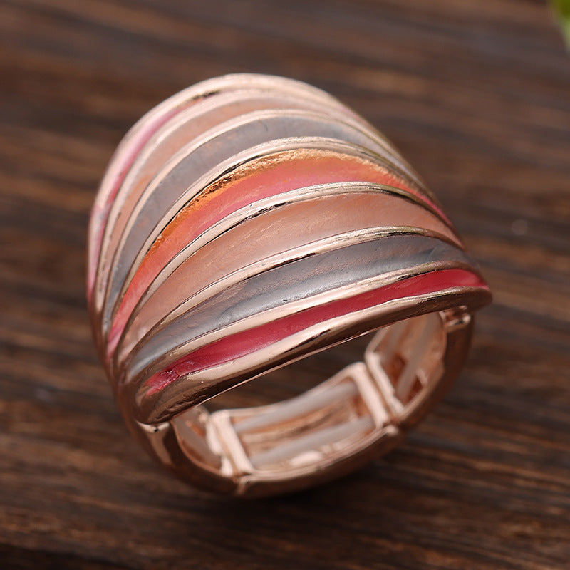 Enamel Geometric Flower Stretch Ring