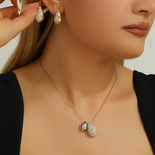 Elliptical Droplet Shaped Necklace Earring Set