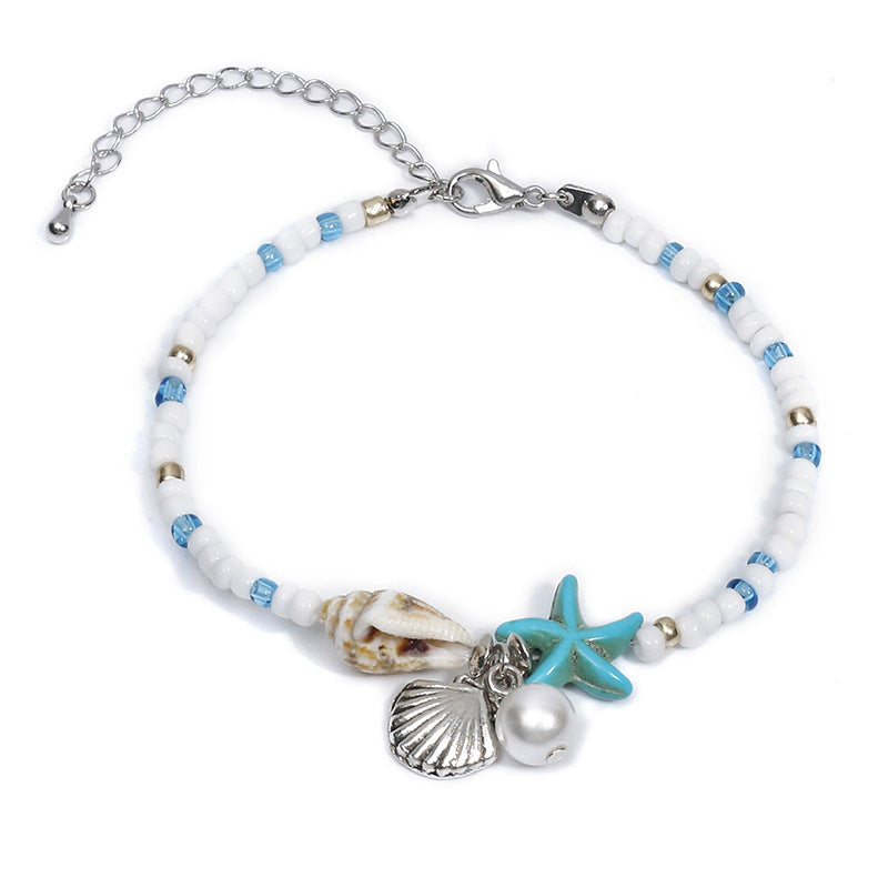 Starfish Woven Beach Shell Conch Bead Bracelet