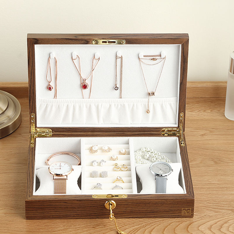 Wooden Storage Jewelry Box with Lock