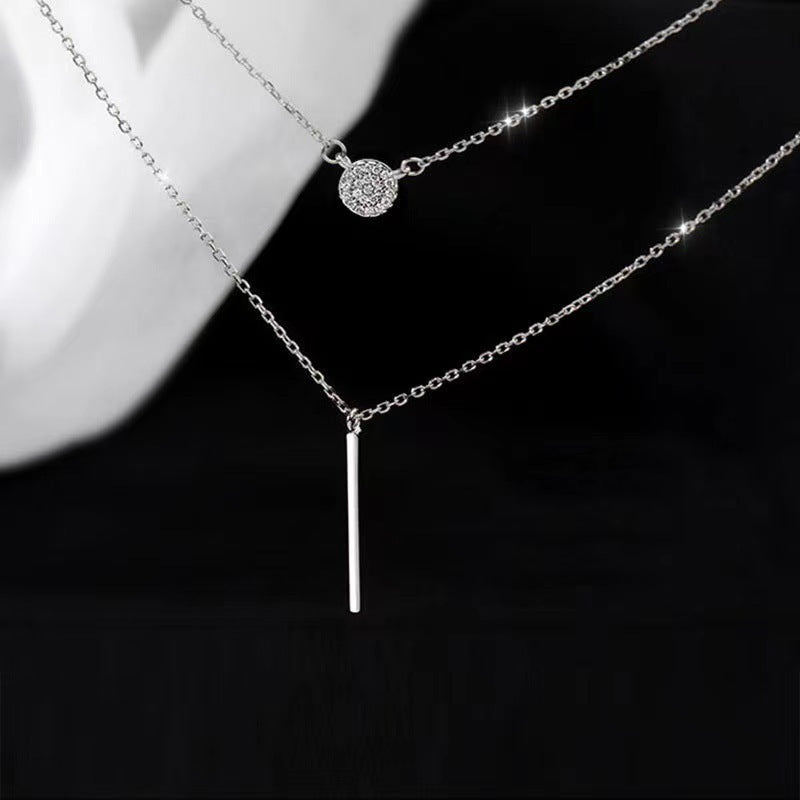 S925 Silver Color Double Chain Round Pendant