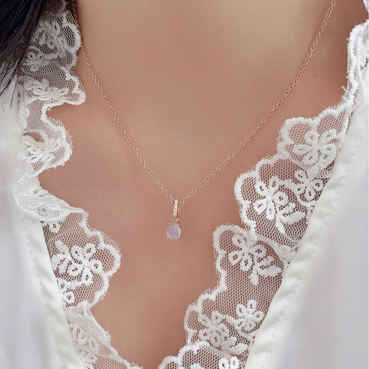 Silver Water Drop Moonstone Necklace Jewelry For Women