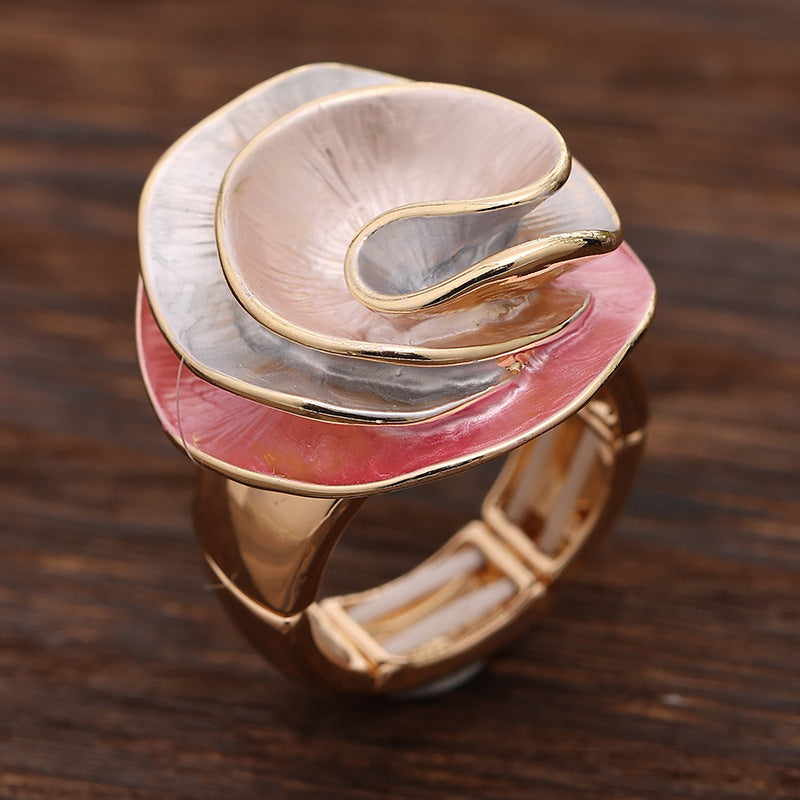 Enamel Geometric Flower Stretch Ring