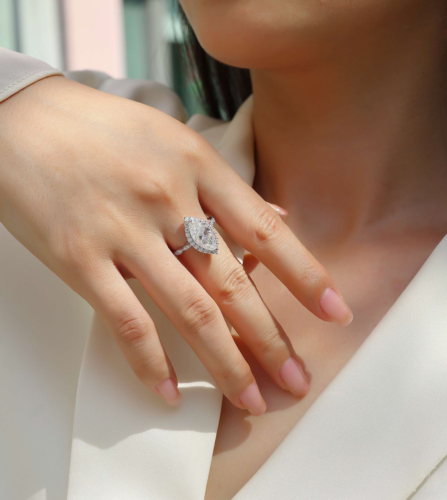 Moissanite S925 Sterling Silver and Platinum-Plated Diamond Ring