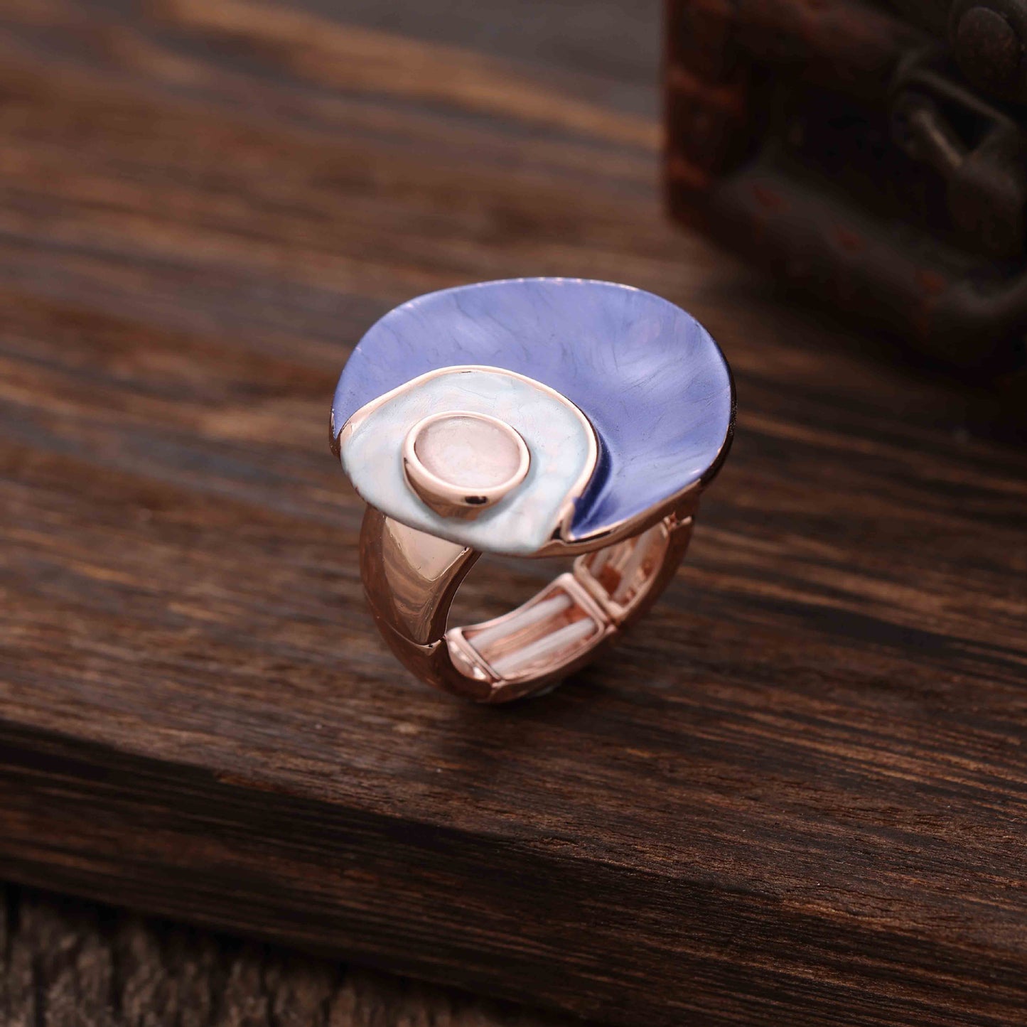 Enamel Geometric Flower Stretch Ring