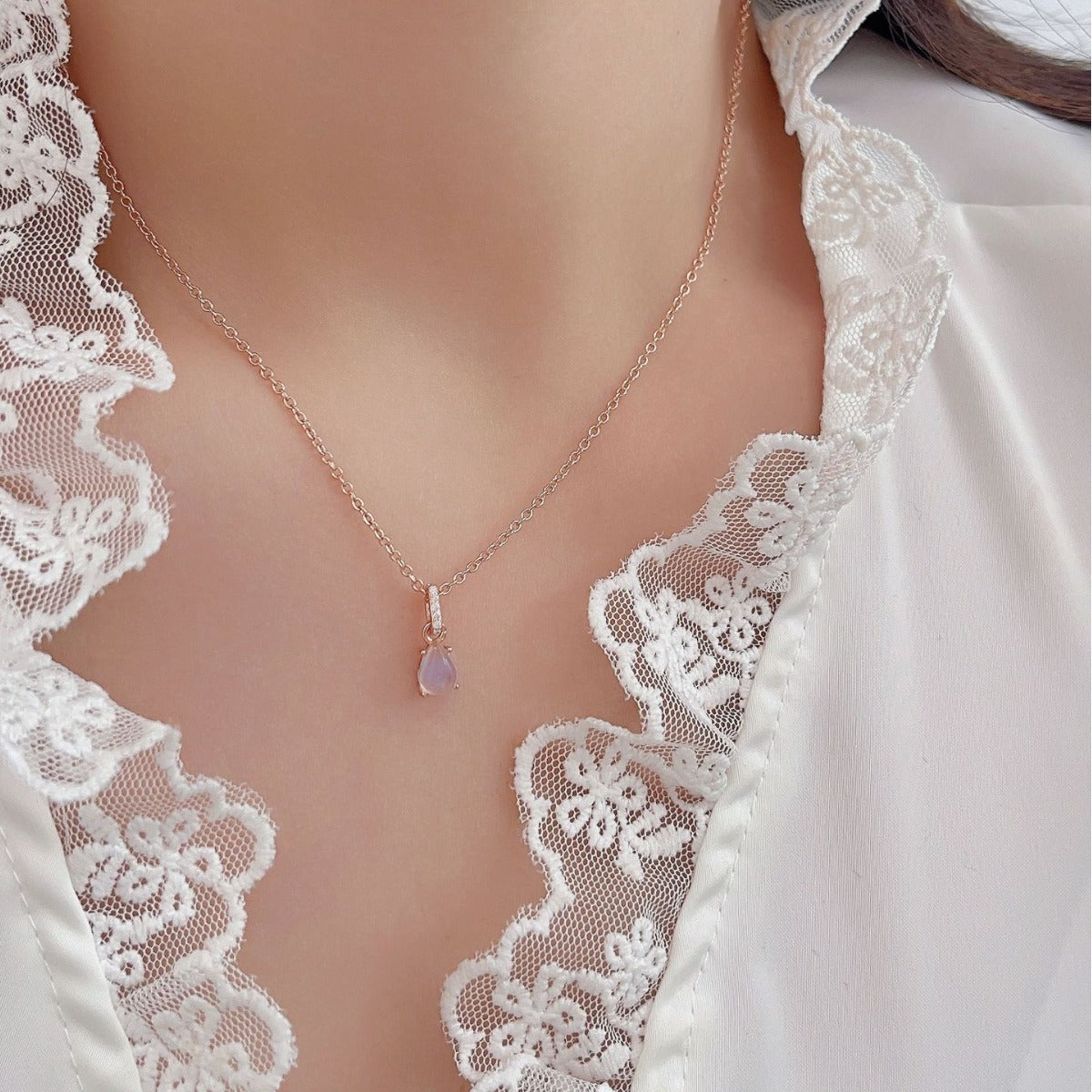 Silver Water Drop Moonstone Necklace Jewelry For Women