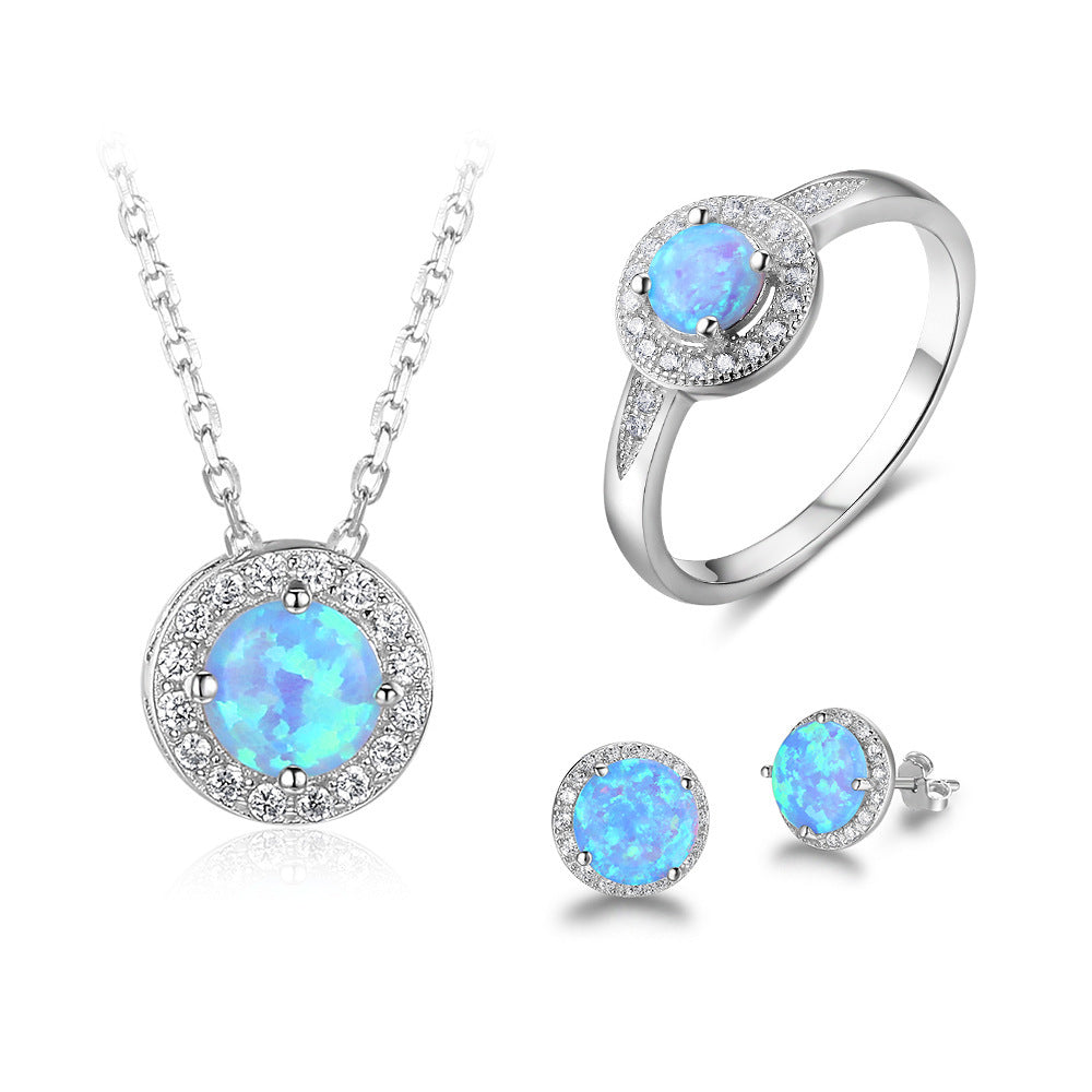 925 Silver with Sky Blue Stones Jewelry Set