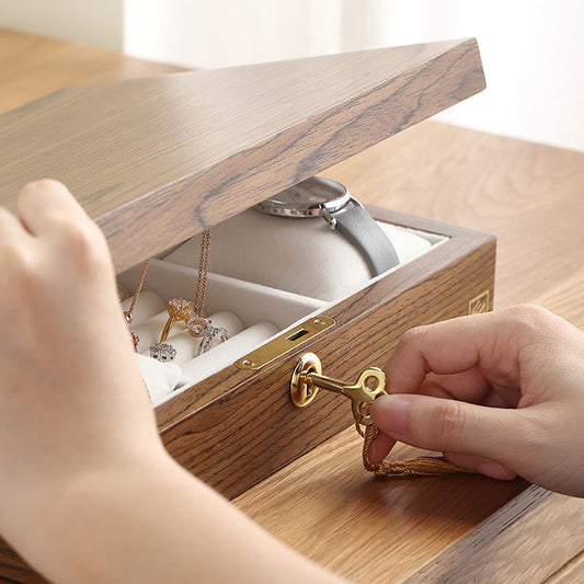 Wooden Storage Jewelry Box with Lock