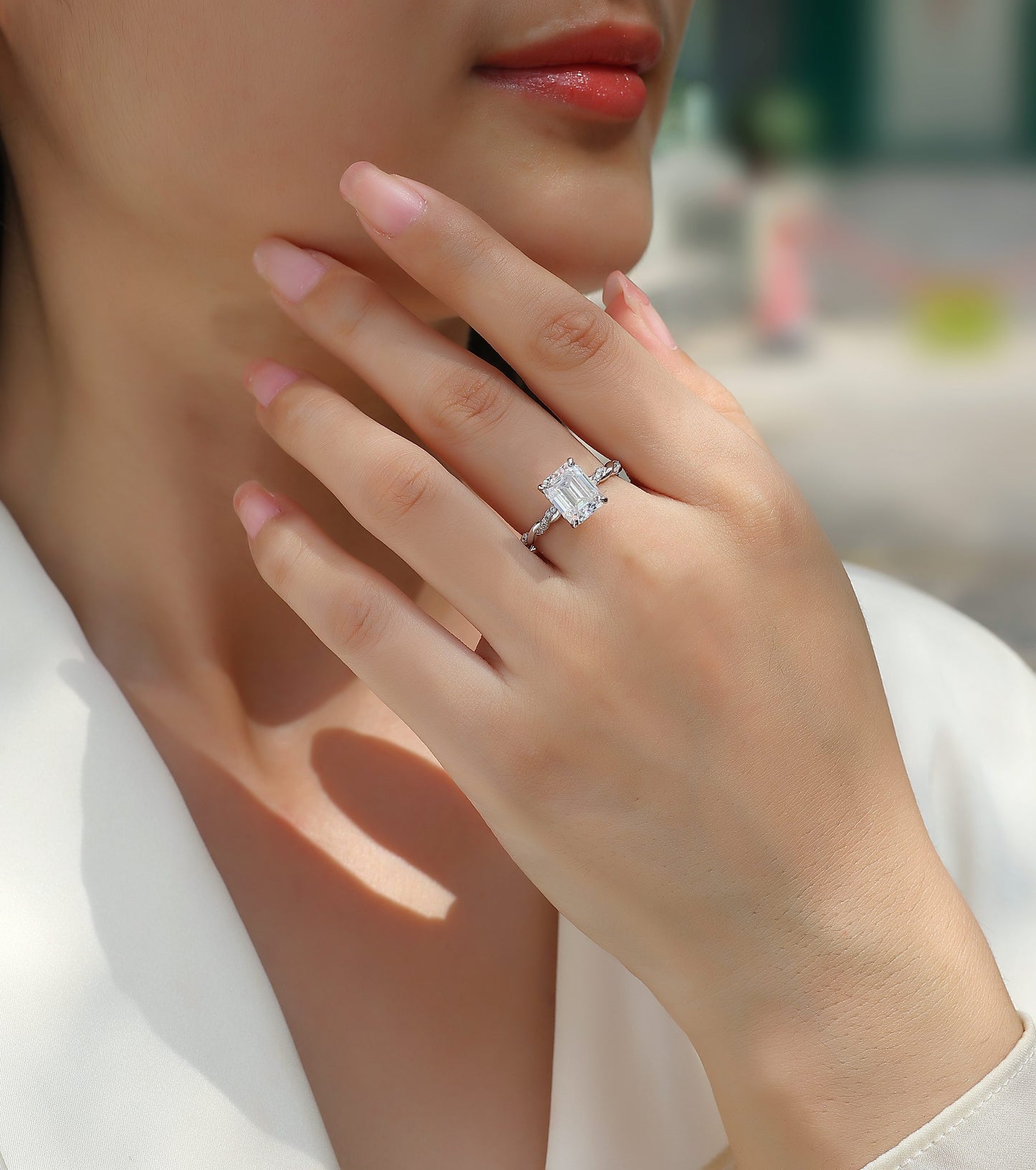 Moissanite S925 Sterling Silver and Platinum-Plated Diamond Ring