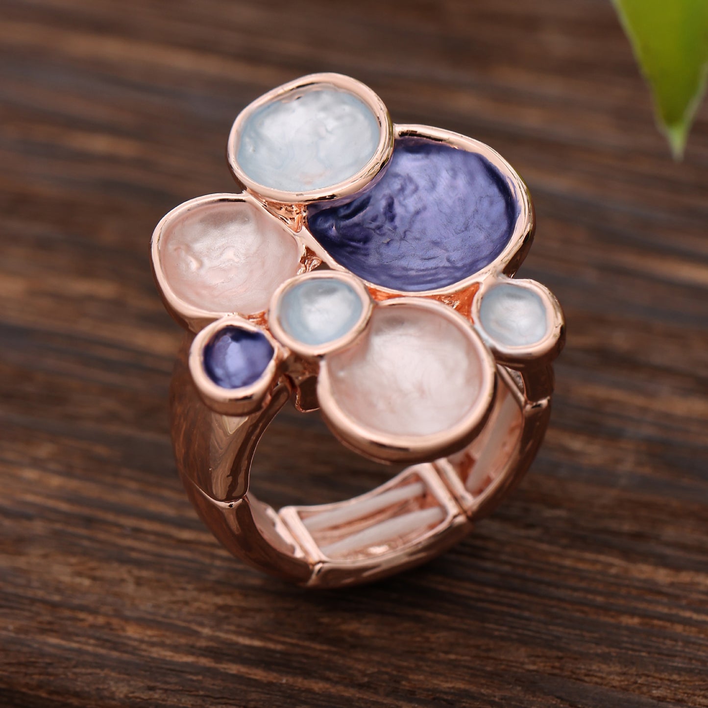 Enamel Geometric Flower Stretch Ring