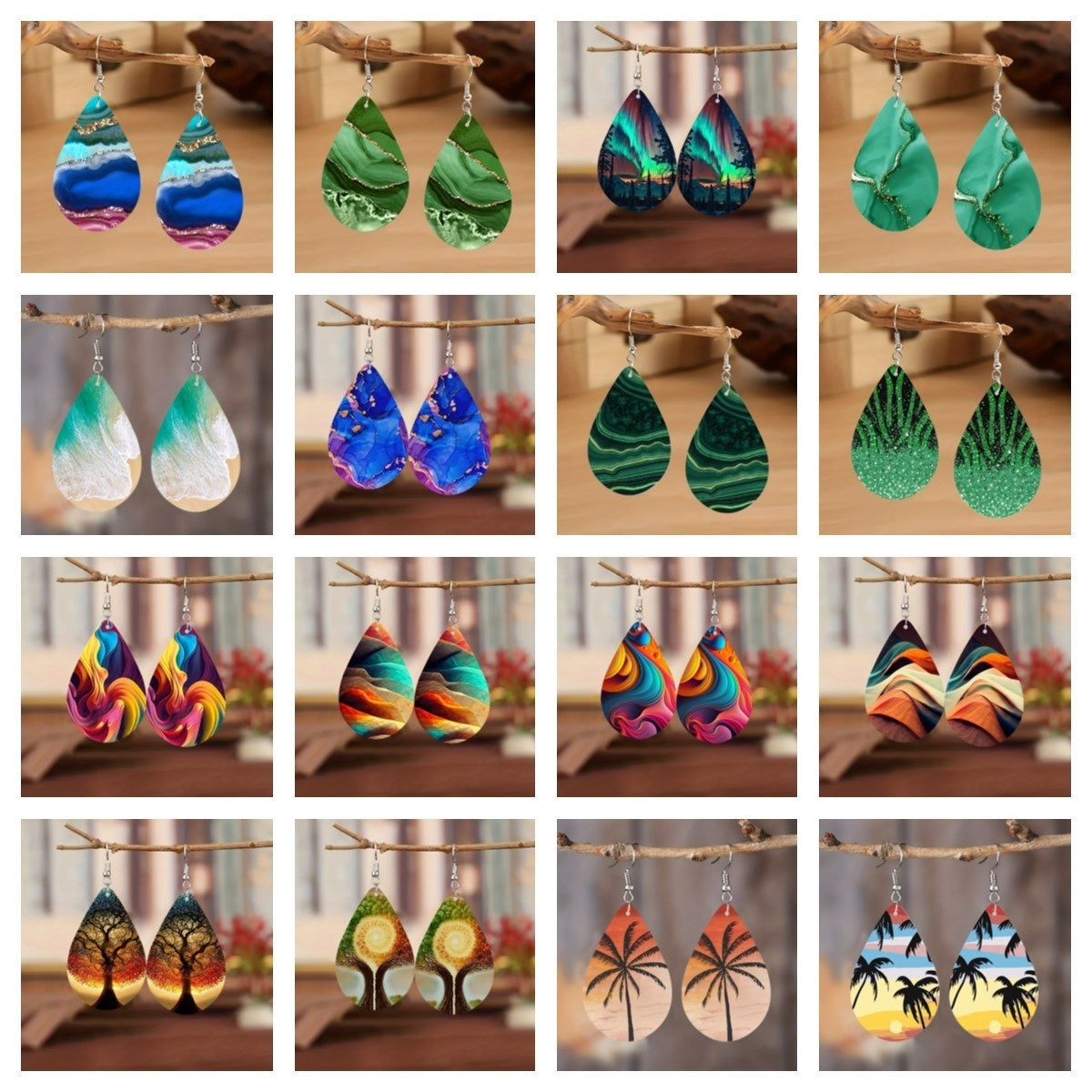 Water Drop Cross Mirror Popular Wooden Earrings