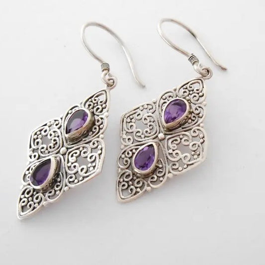 Ancient Metal Purple Zircon Earrings