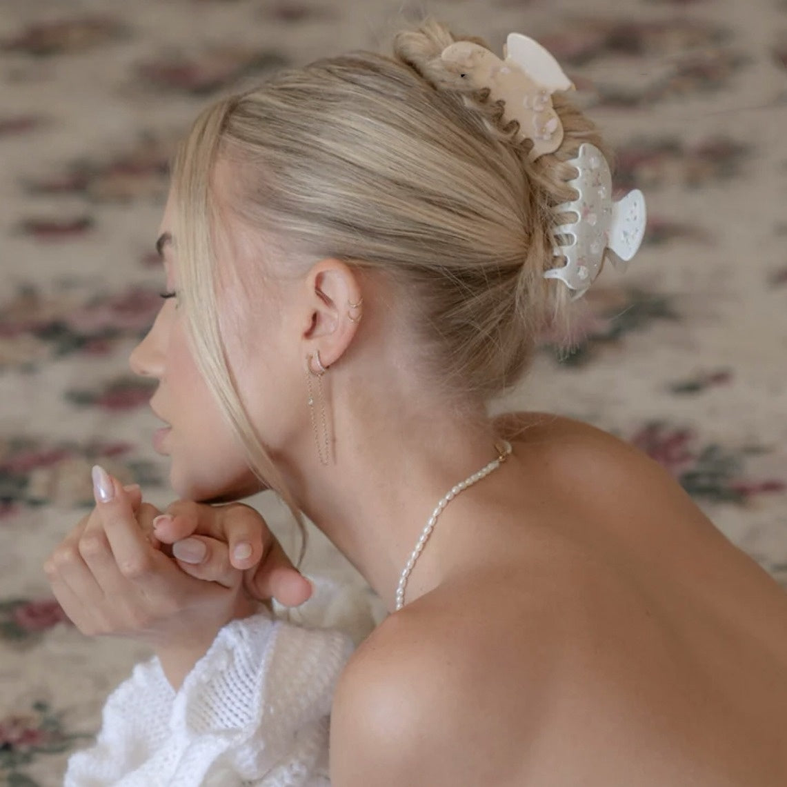 Shark Clip High-Grade Acetate Hair Claw (Retro Flower)