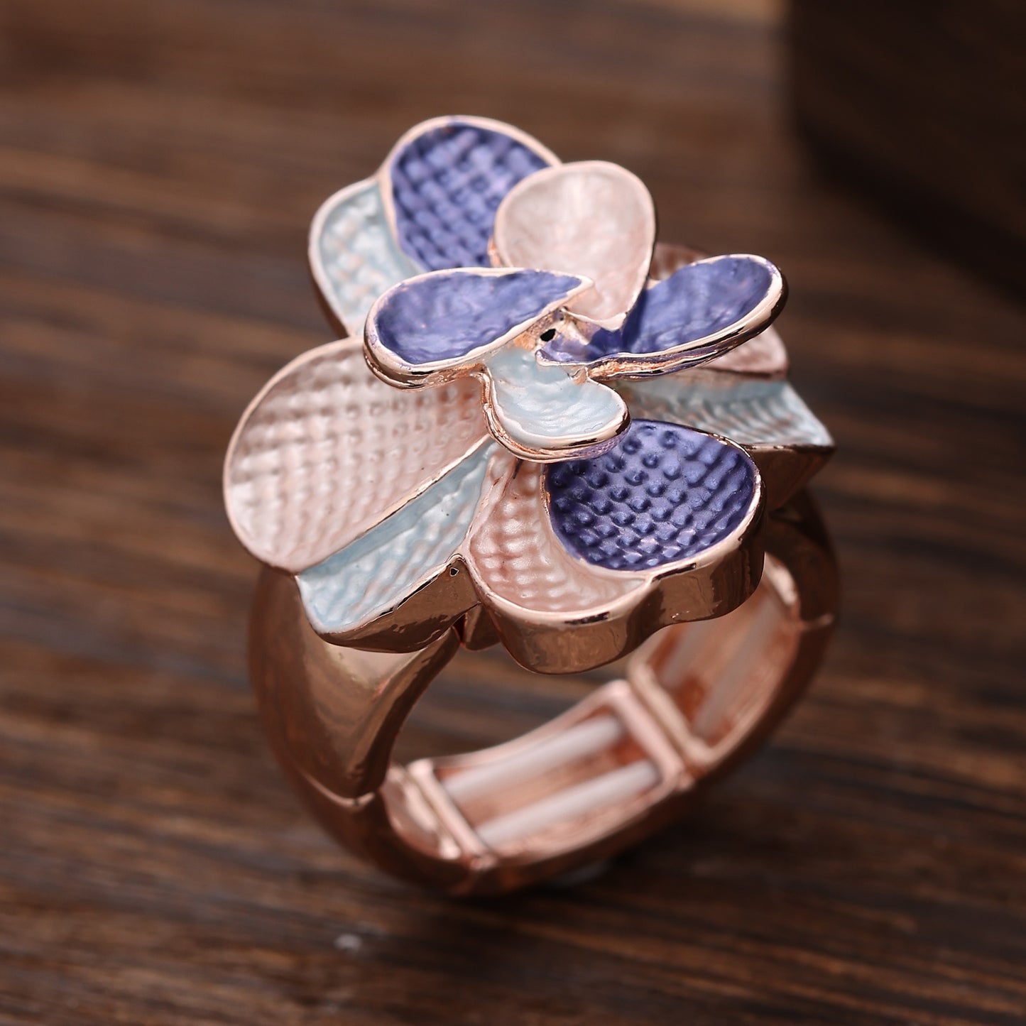 Enamel Geometric Flower Stretch Ring