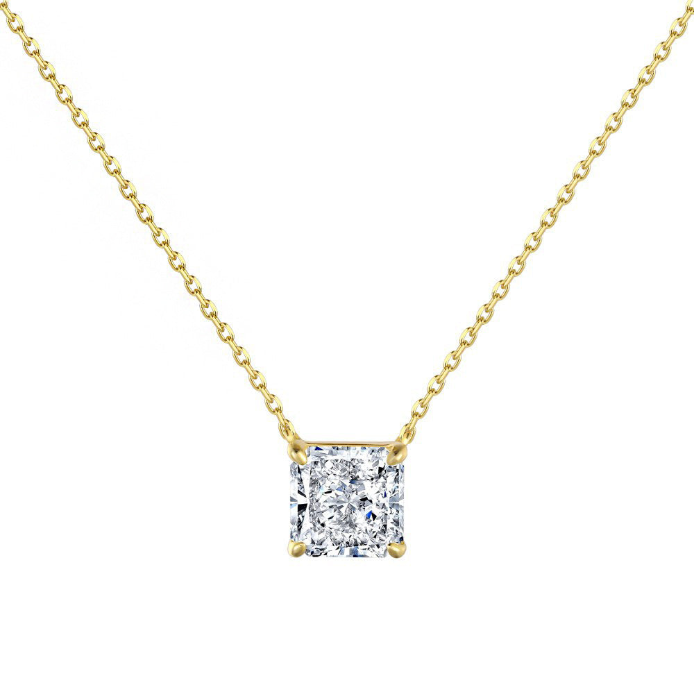 925 Silver Luxury Enclosure 4 Karat Ledean Square White Diamond Clavicle Necklace