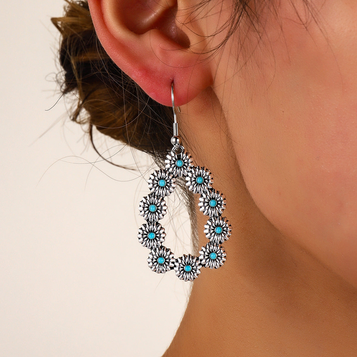 Retro Natural Stone Turquoise Long Earrings