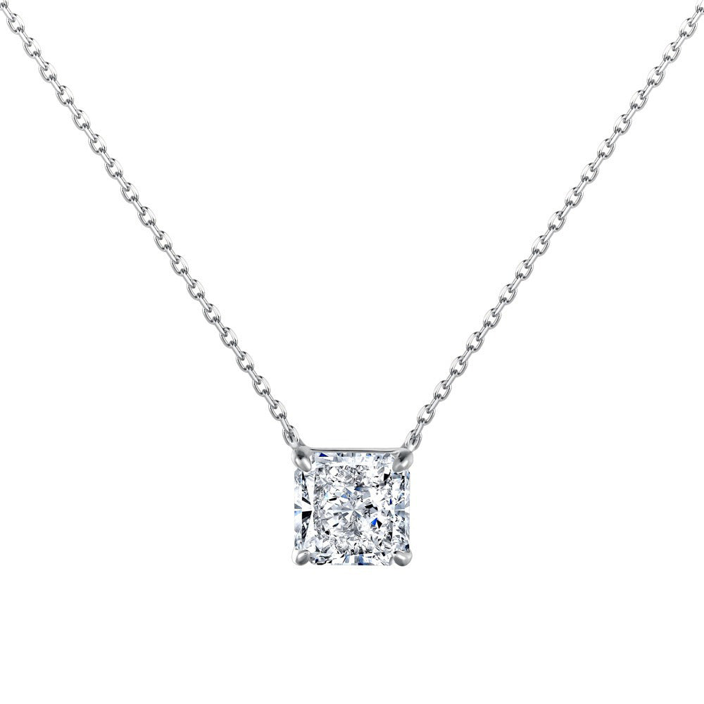 925 Silver Luxury Enclosure 4 Karat Ledean Square White Diamond Clavicle Necklace