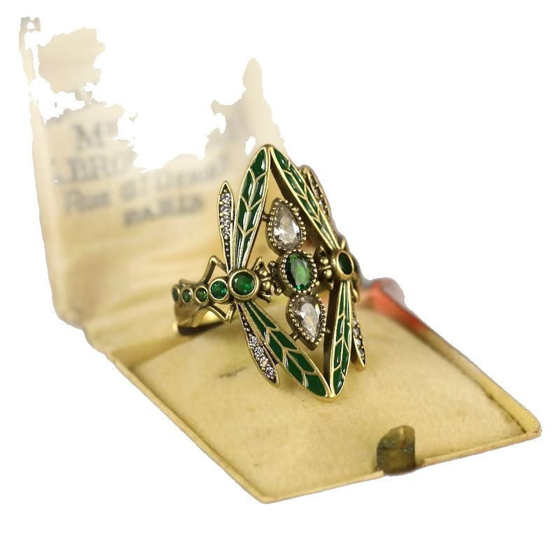 Dragonfly Wide Face Gemstone Women's Vintage Jewelry Ring