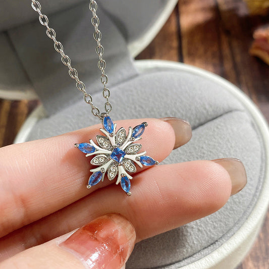 Blue Horse Eye Inlaid Snowflake Necklace