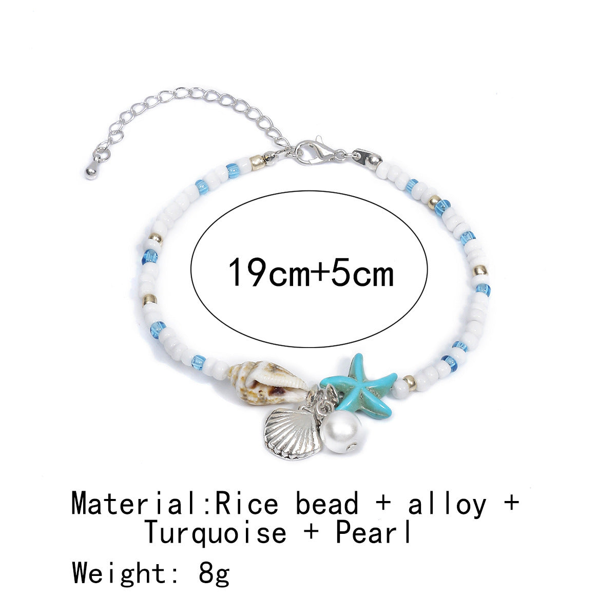 Starfish Woven Beach Shell Conch Bead Bracelet